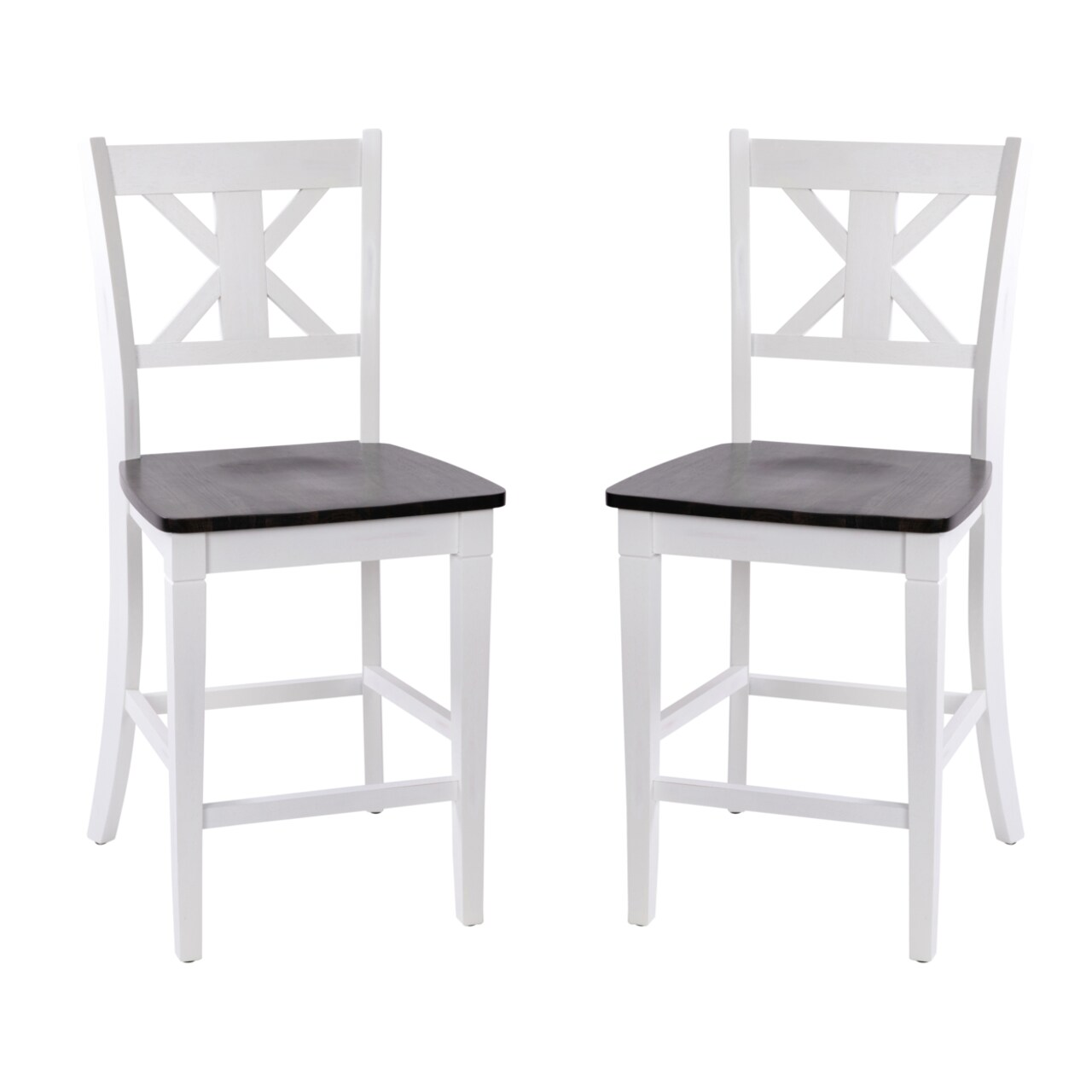 Flash Furniture 2 Piece Counter Stools, X Design Wood Back, Washed White